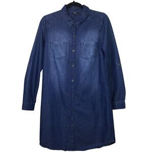 XOXO Chambray Minimalist Casual Button Down Long Sleeve Shirt Dress Women M